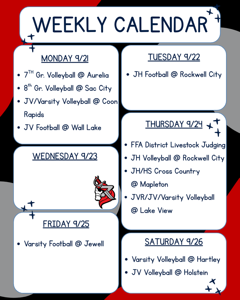 weekly calendar 9/21-9/26