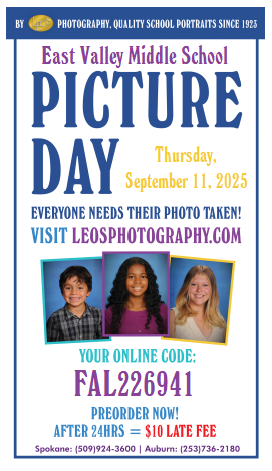East Valley Middle School - Picture Day Flyer, Picture day is Thursday September 11th, 2025