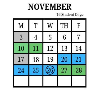 November Calendar 2025 EVMS