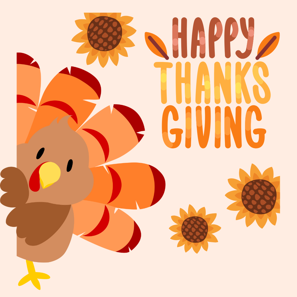 happy thanksgiving image with a turkey and sunflowers