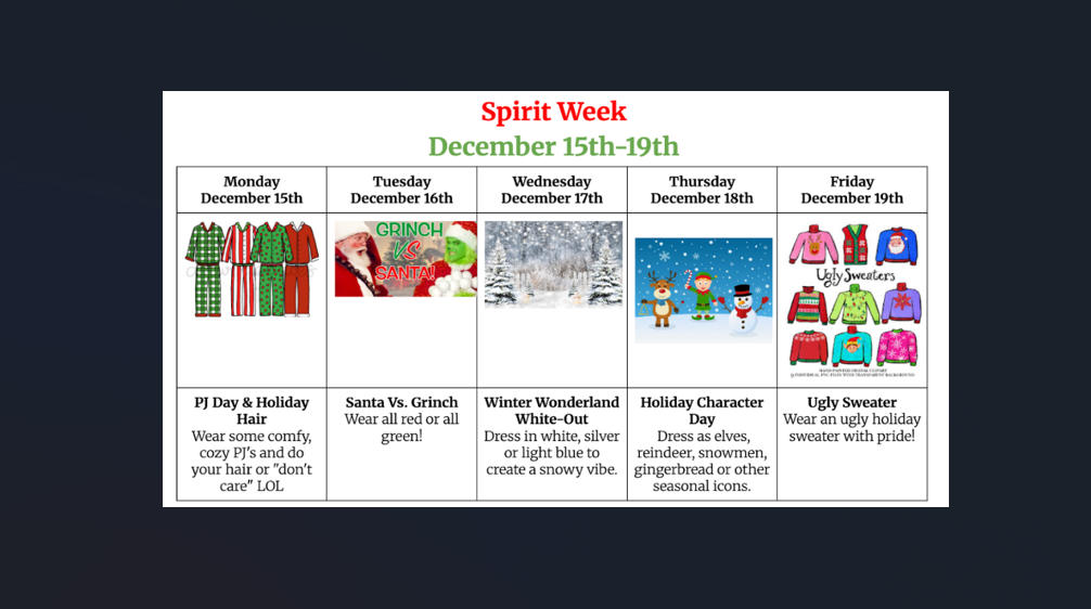 Spirit Week Info Sheet!