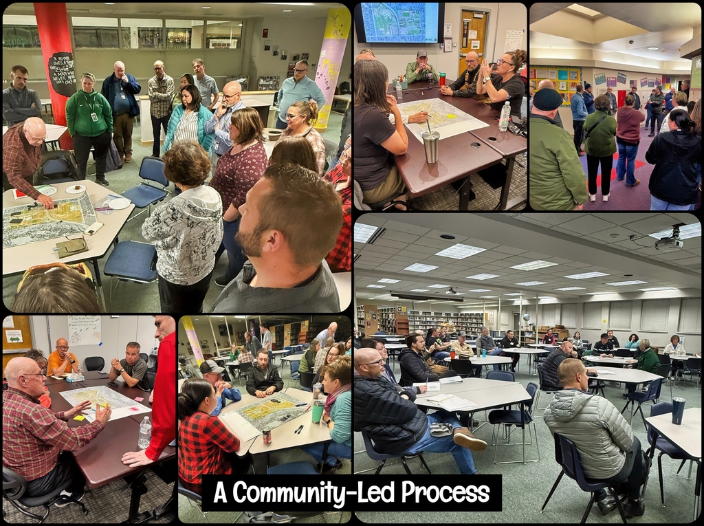A collage shows groups of people at tables in a room. They appear to be working together on a project.