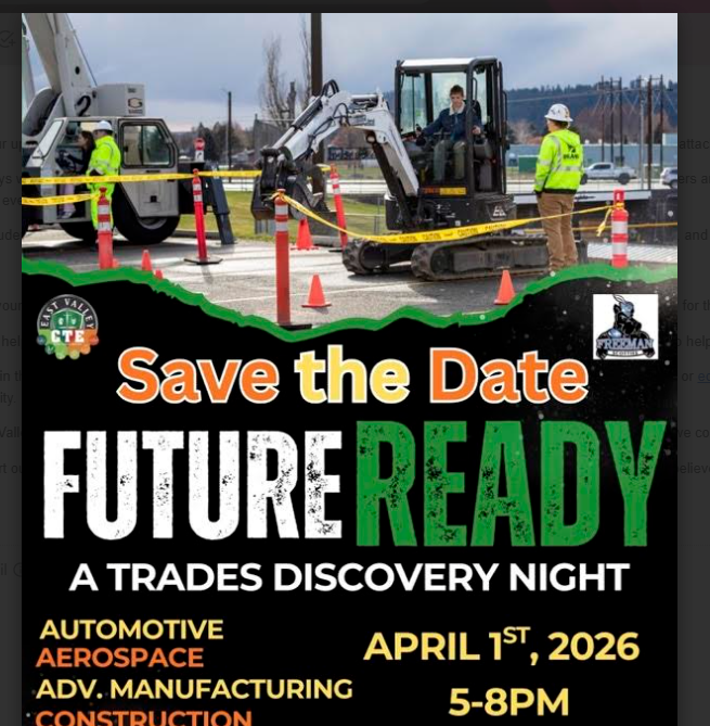 Trades Discovery Night Flyer April 1st 5-8 pm at East Valley High School