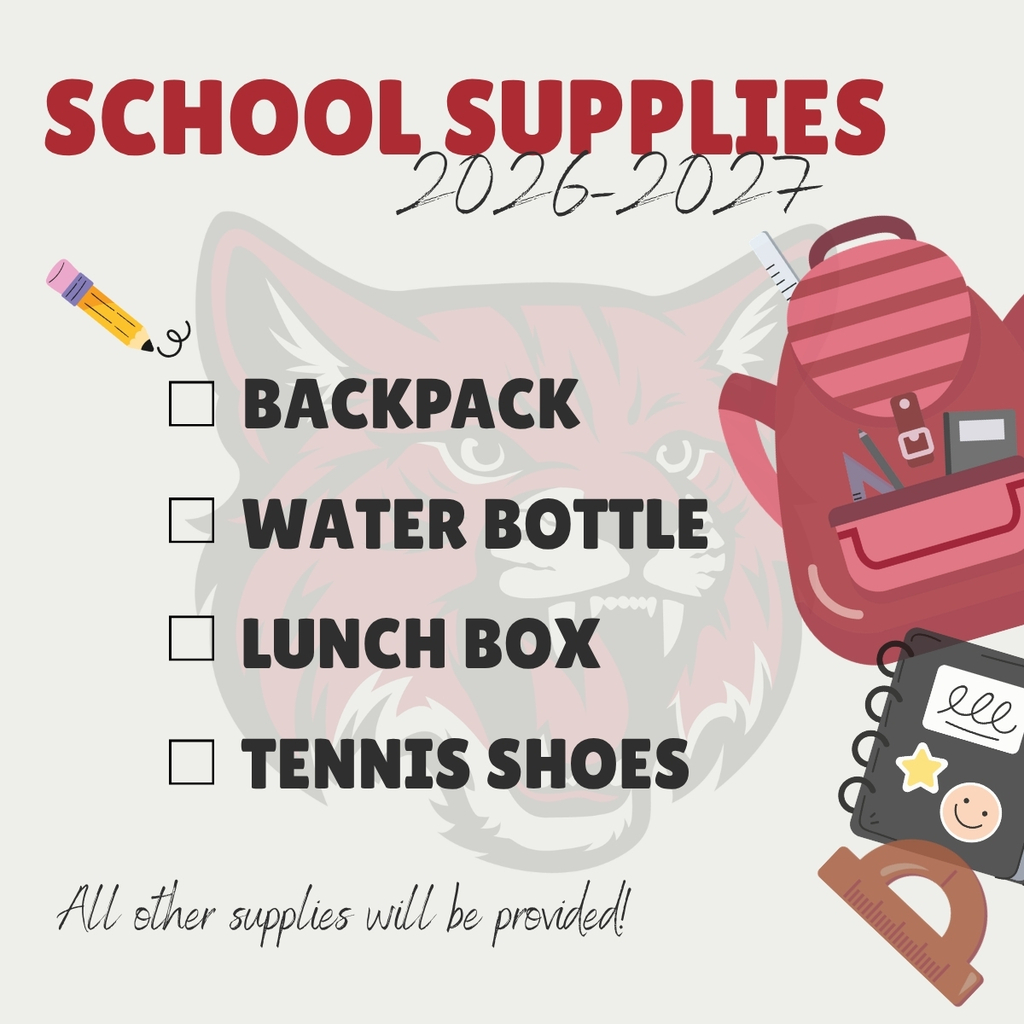 Checklist of school supplies for the 2026-2027 school year includes a backpack, water bottle, lunch box, and tennis shoes.
