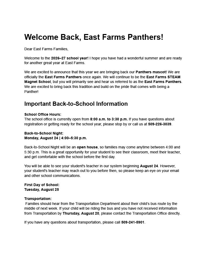 Welcome back letter