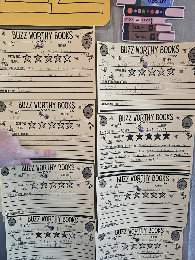 A stack of printed forms titled "Buzz Worthy Books". Each form features star ratings and spaces for comments.