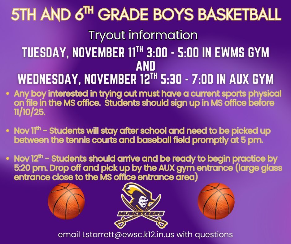 5th and 6th Grade Boys Basketball Tryouts