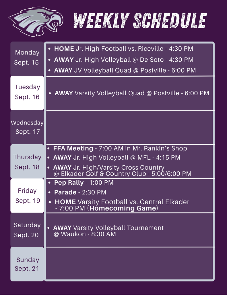 Weekly Schedule Week 4