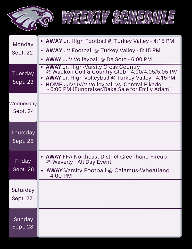 Weekly Schedule Week 5