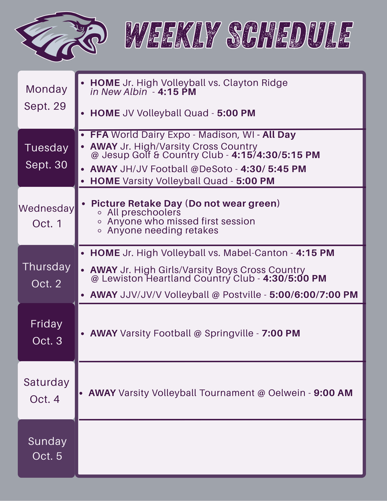 Weekly Schedule Week 6