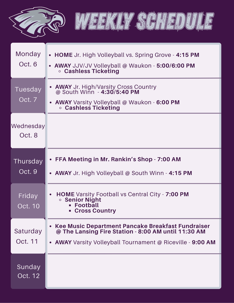 Weekly Schedule Week 7