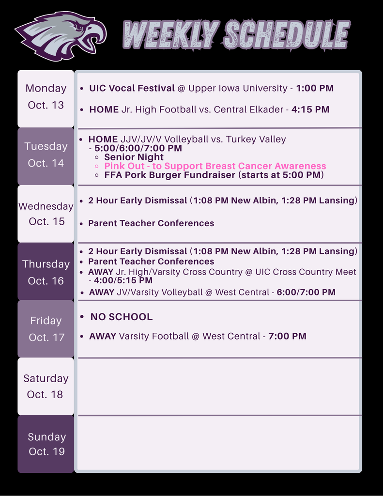 Weekly Schedule Week 8