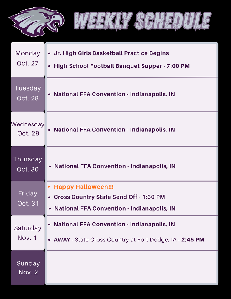 Weekly Schedule Week 10