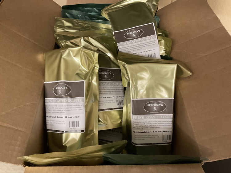 Coffees: Colombian, Hazelnut, Jamaican me Crazy and Holiday traditions caffeinated and decaf