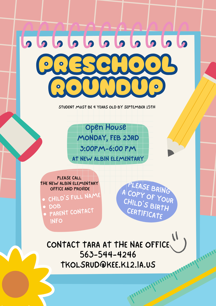 Flier with pencil and eraser with information about a preschool open house