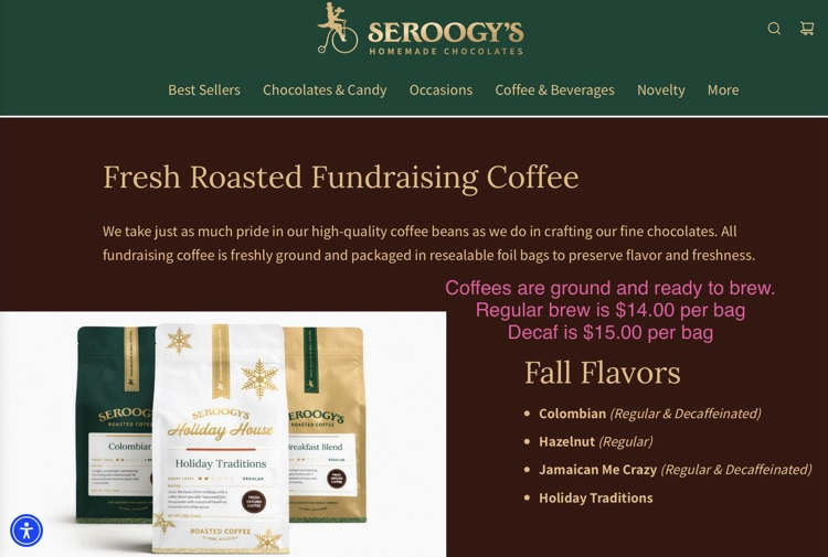 Picture of coffee bags for sale $14.00 reg $15.00 decaf