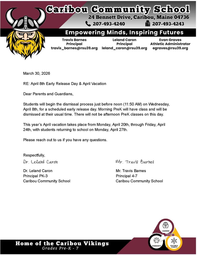 April ERD and April Break Letter