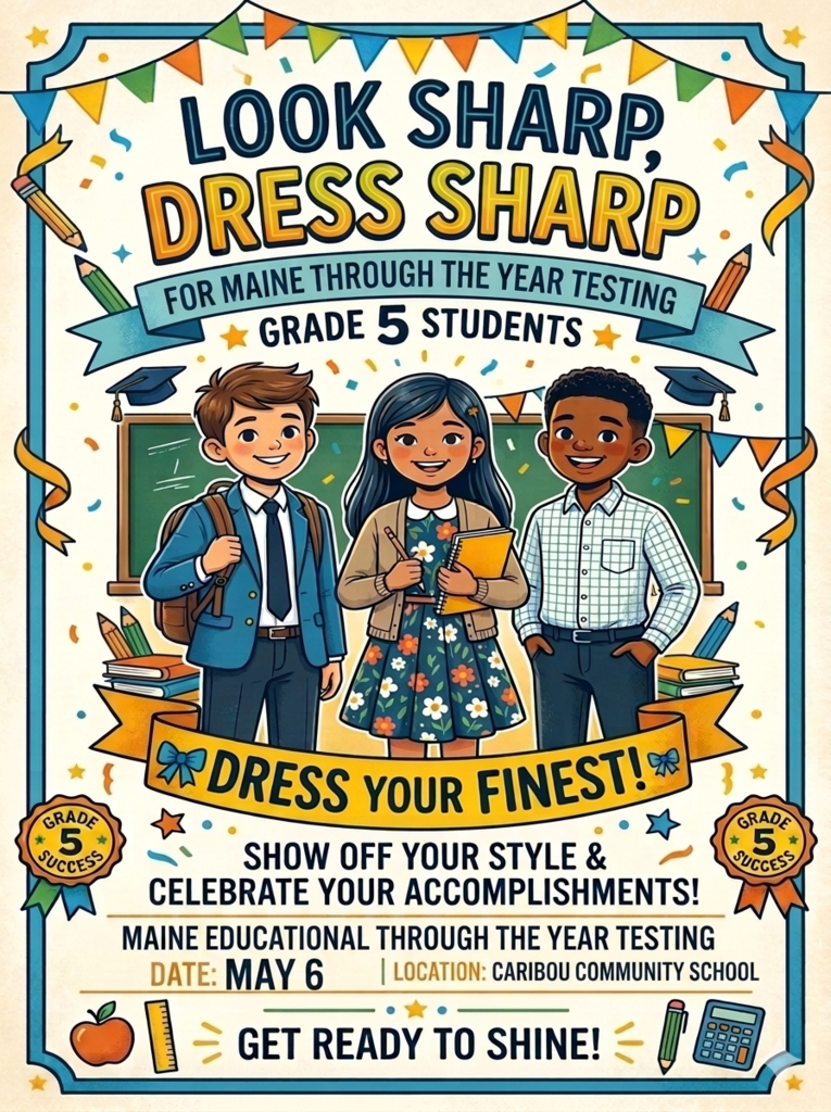 Grade 5 dress sharp for testing May 6th