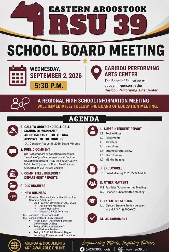 Board Meeting 9/2/26 flyer