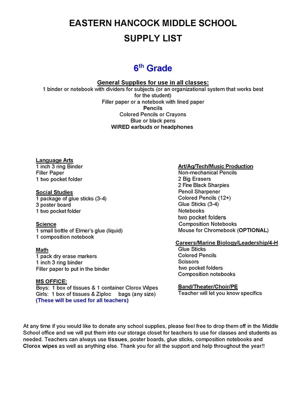 School Supply Lists