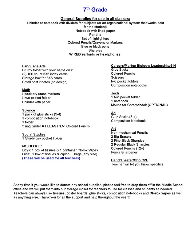 School Supply List