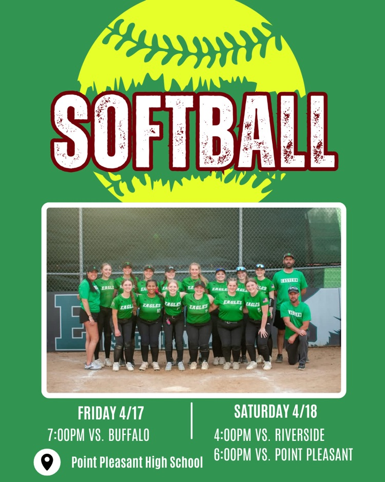Softball plays in a round robin tournament this weekend at Point Pleasant. Friday 7:00pm vs Buffalo Saturday 4:00pm vs Riverside Saturday 6:00pm vs Point Pleasant