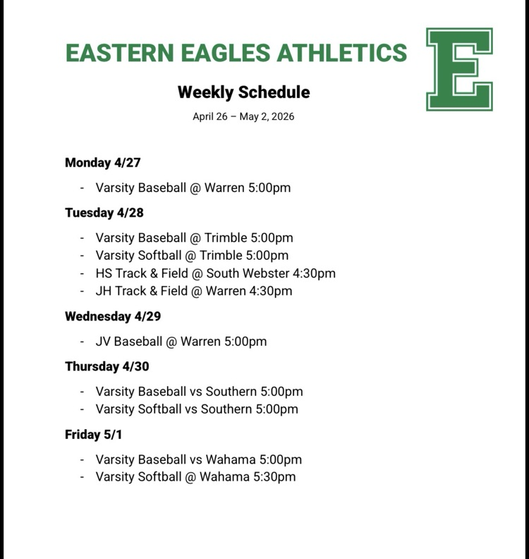 Athletics schedule for 4/26-5/2