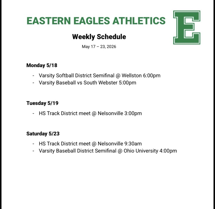 Athletics schedule for 5/17-23