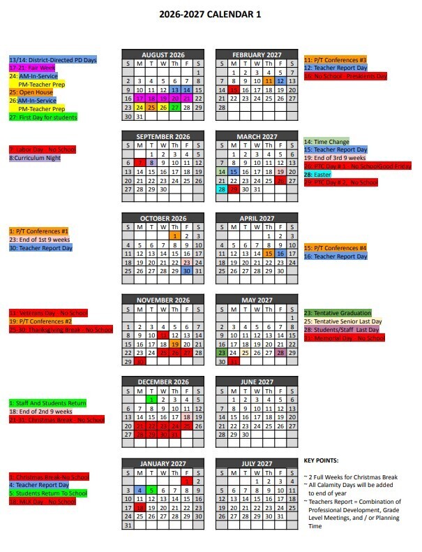 Eastern 26-27 school Calendar 
