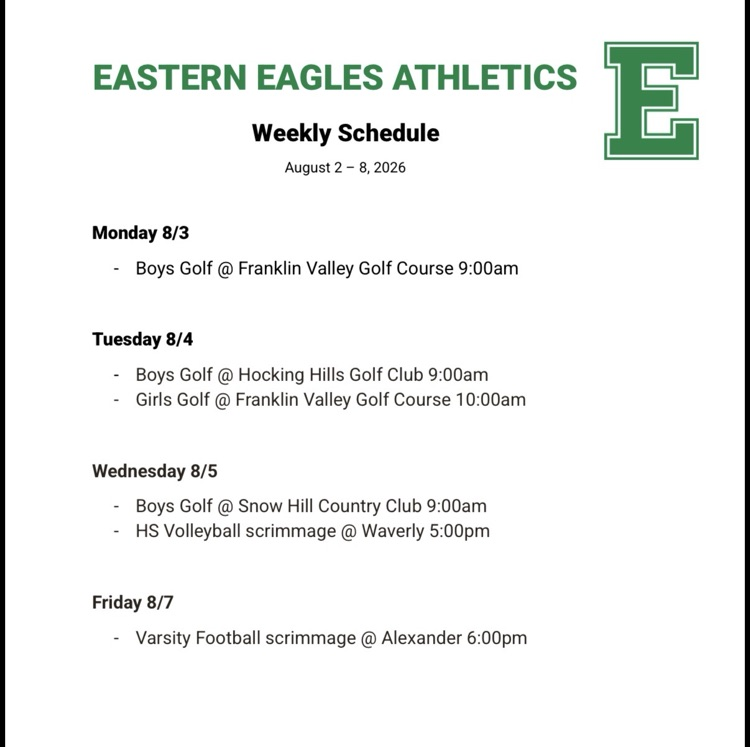 Athletics schedule 8/2-8