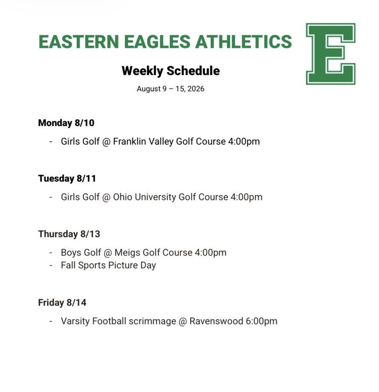 Athletics schedule for 8/9-15