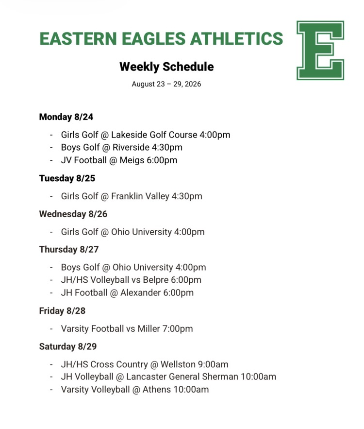 Athletics schedule for 8/23-29