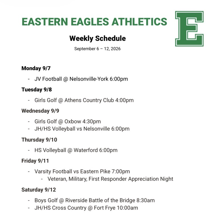 Athletics schedule for 9/6-12