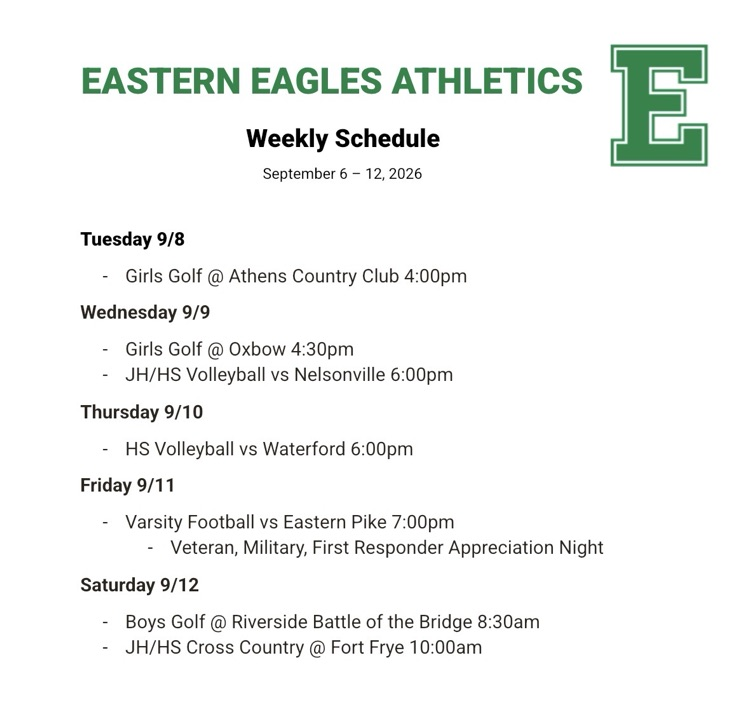 Athletics schedule for 9/6-12