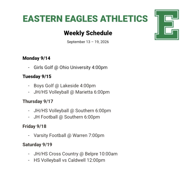 Athletics schedule for 9/13-19