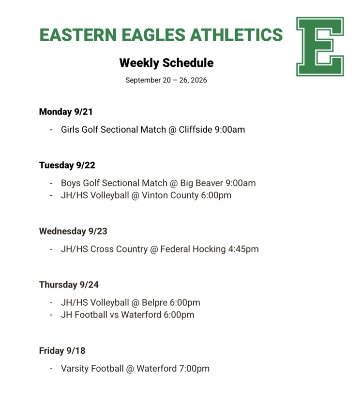 Athletics schedule for 9/20-26