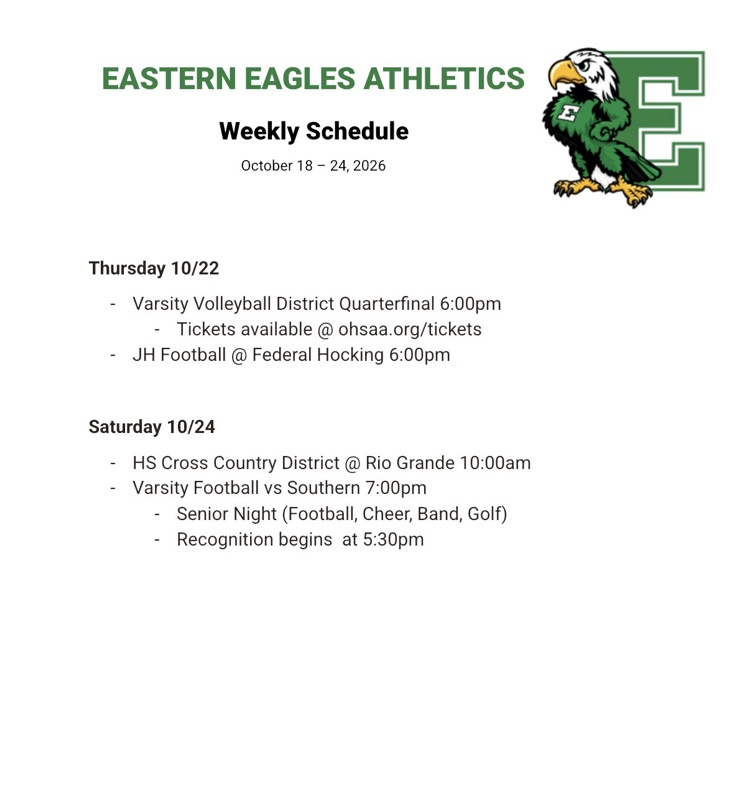 Athletics schedule for 10/18-24