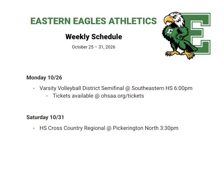 Athletics schedule for 10/25-31  *Football is a 4 seed and will have a first round bye. 