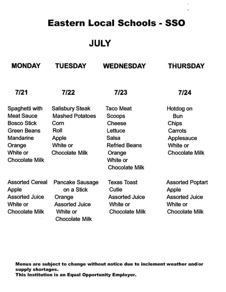SSO Menus July