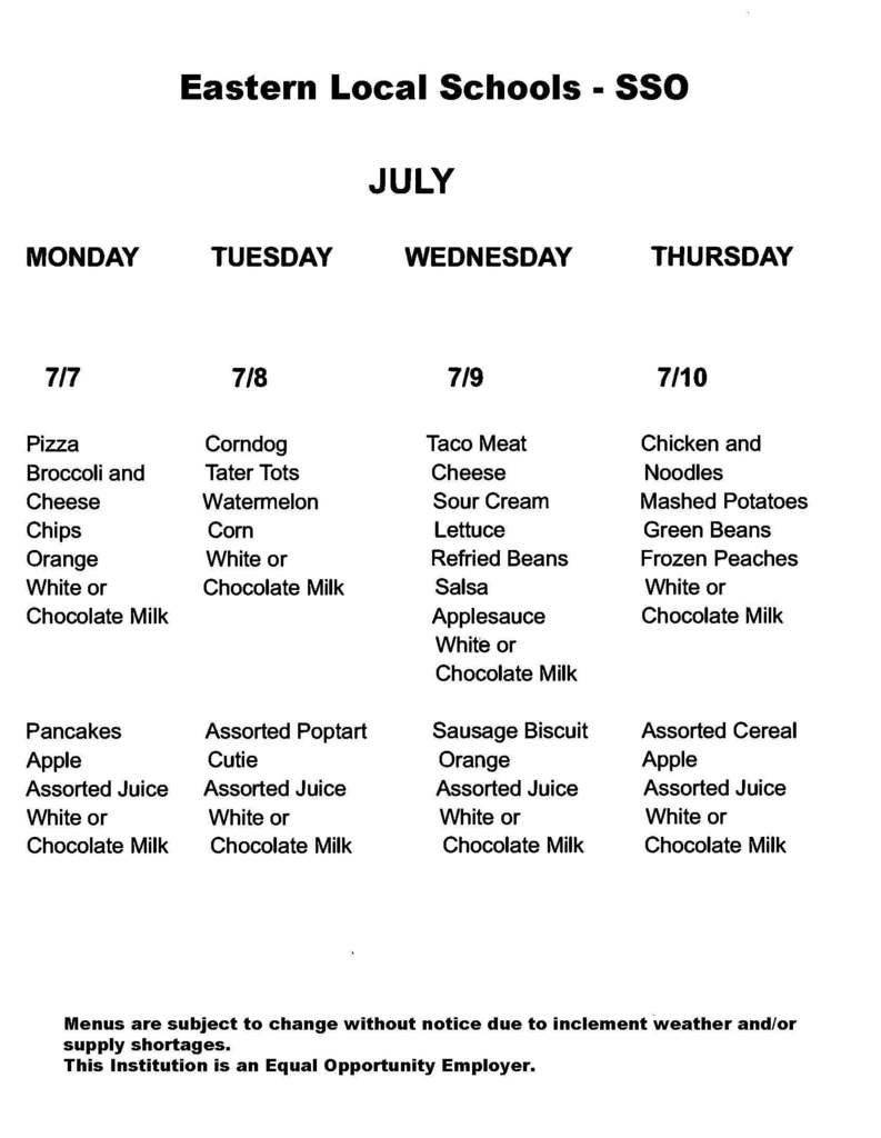 SSO Menus July