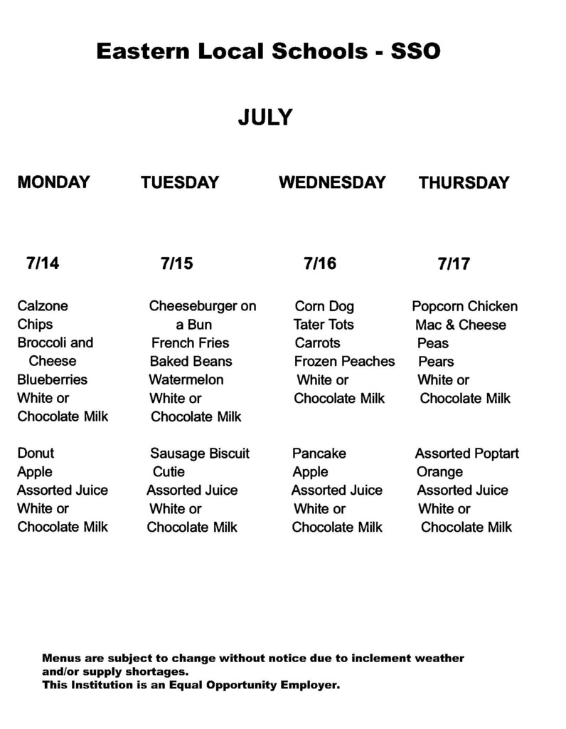 SSO Menus July
