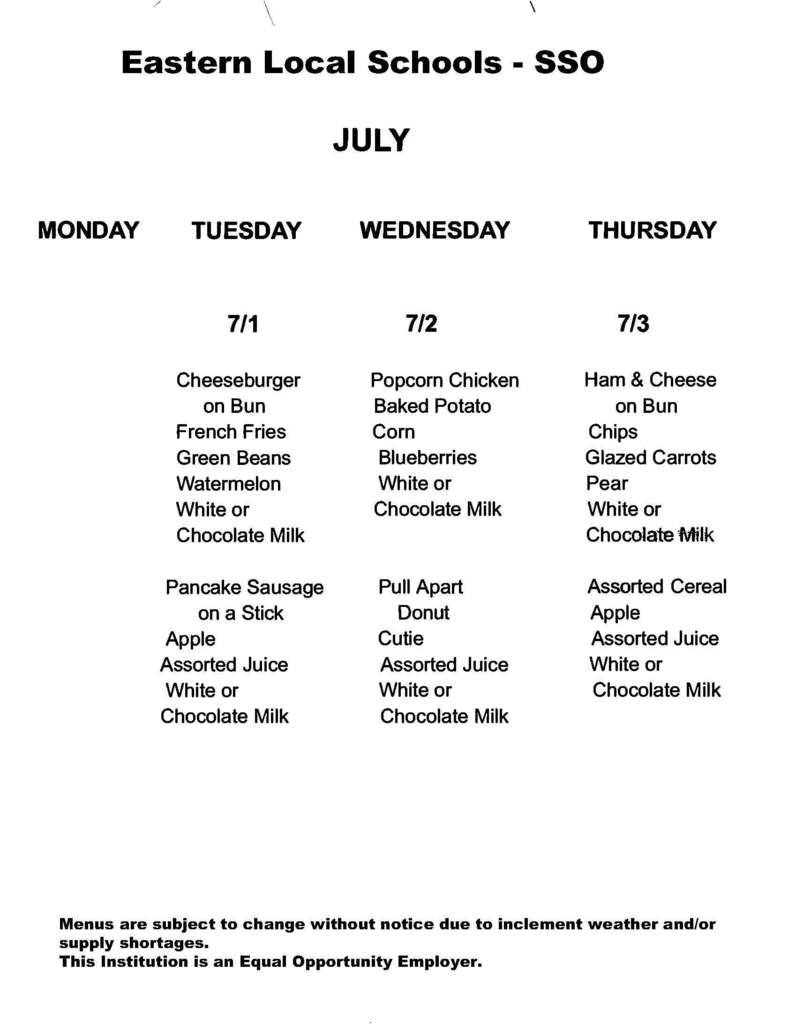SSO Menus July