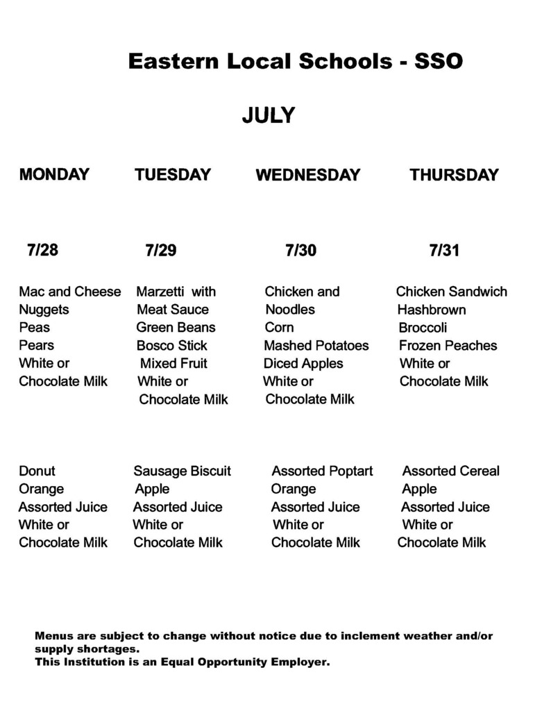SSO Menus July