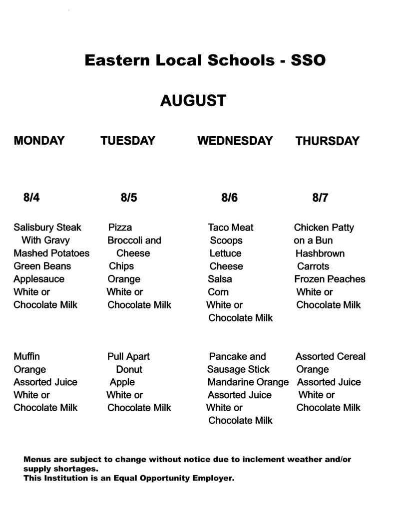 SSO Menus July