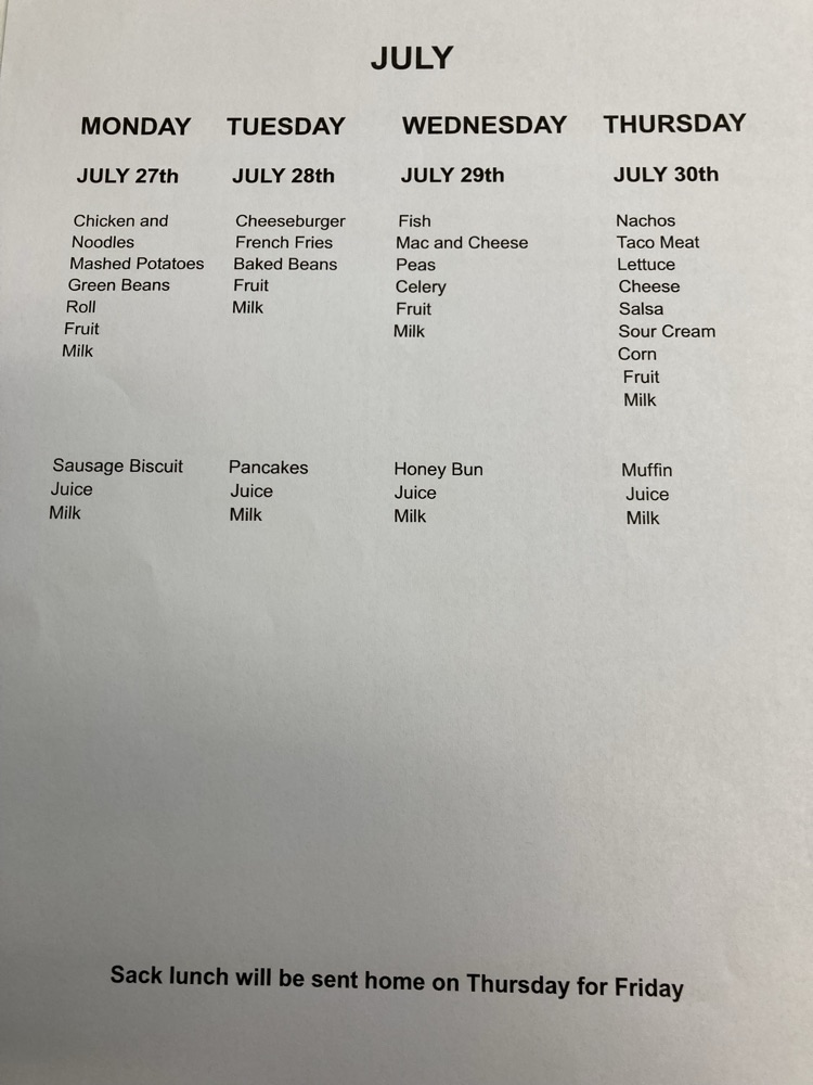 July - August menus 