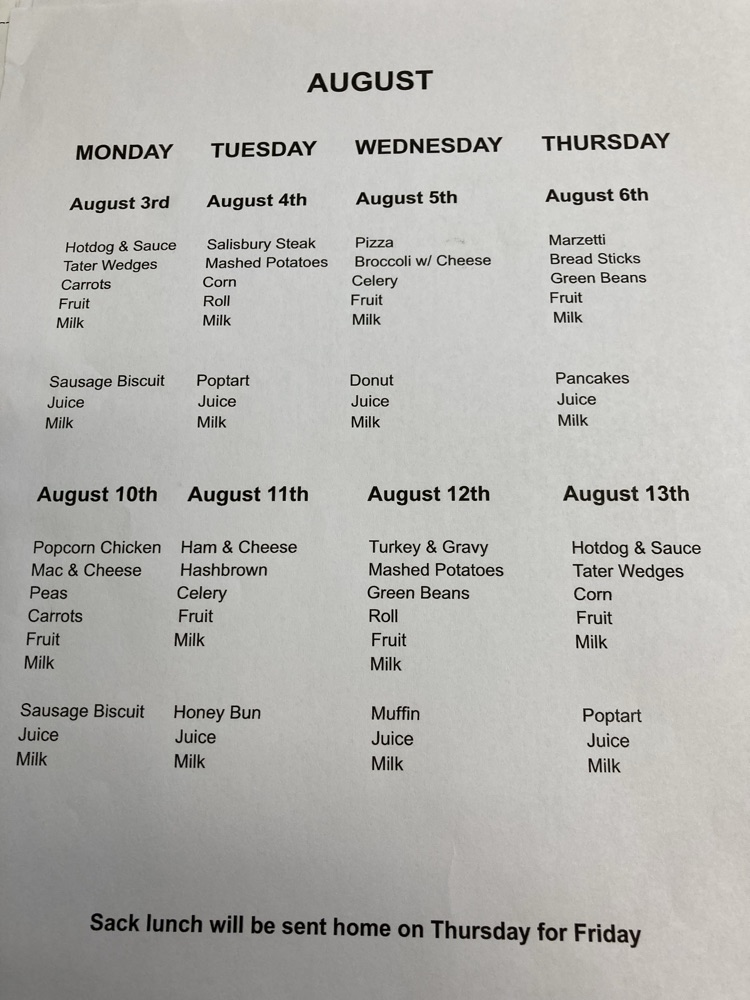 July - August menus