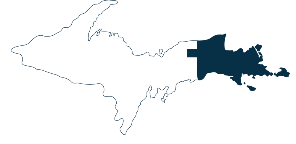 upper peninsula michigan with the eastern portion highlighted