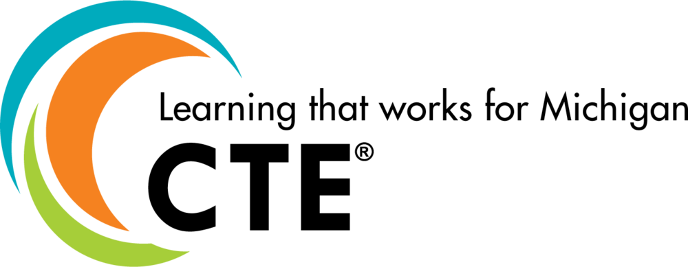 CTE Michigan logo with circular teal, orange, and green shapes and the text ‘Learning that works for Michigan CTE.