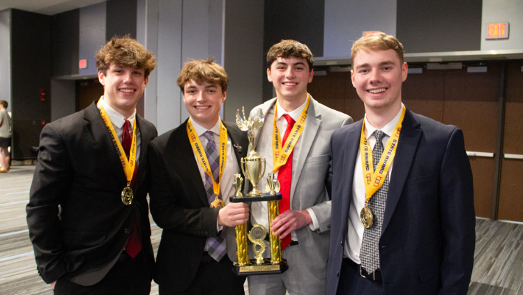 State Champs - Broadcast News Production Team Nic Markle, Zach Ayers, Brayden Snipes, Brady Kreinbrink