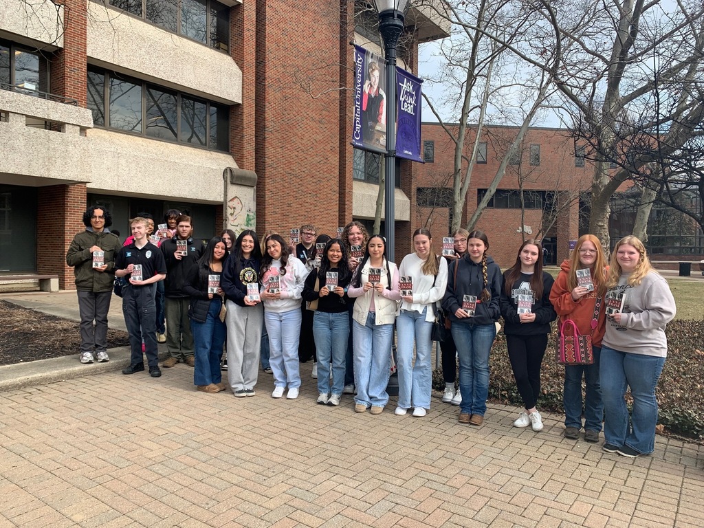 Students at Anne Frank exhibit at Capital University